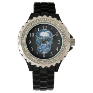 Blue Chrome Skull Watch Horloge
