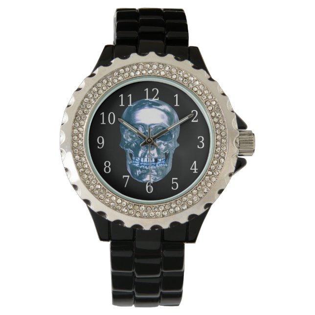 Blue Chrome Skull Watch Horloge (Voorkant)