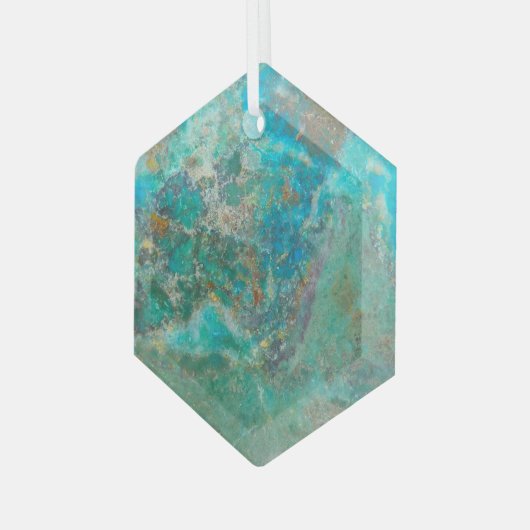 Blue Chrysocolla Mineral Stone Glas Ornament (Voorkant links)