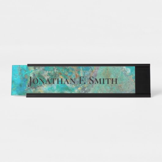 Blue Chrysocolla Mineral Stone Personalized Bureau Naambordje (Voorkant)