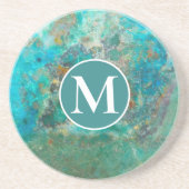 Blue Chrysocolla Mineral Stone w. Monogram Zandsteen Onderzetter (Voorkant)