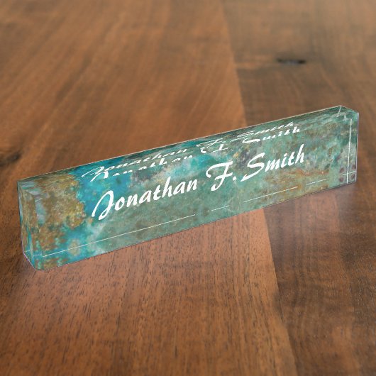 Blue Chrysocolla Stone Afbeelding Personalized Naambordje (Zijkant)