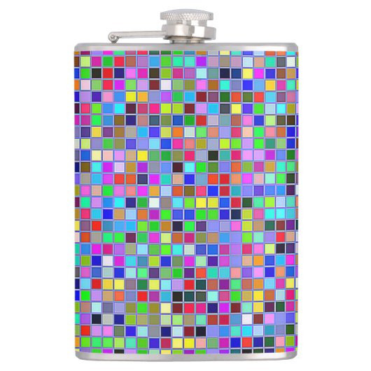 Blue Chunky Multicolored Square Tegels Patroon Heupfles (Voorkant)