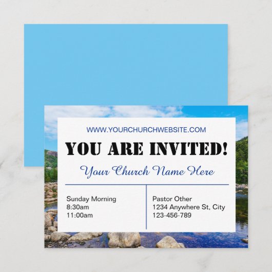 Blue Church Invitation Kaart (Voorkant / Achterkant)