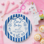 Blue Ciao Bambino Italian Illustrated Baby Shower Papieren Bordje (Feest)