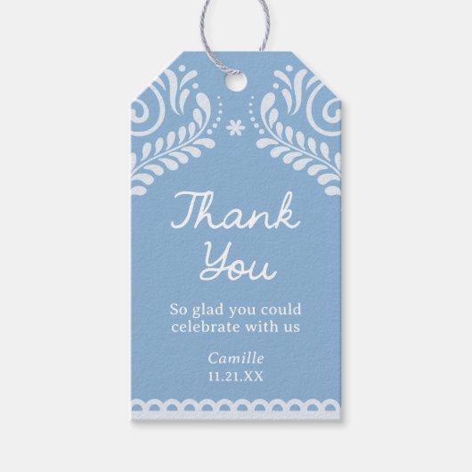 Blue Cielito Lindo Baby shower Dank u Cadeaulabel (Voorkant)