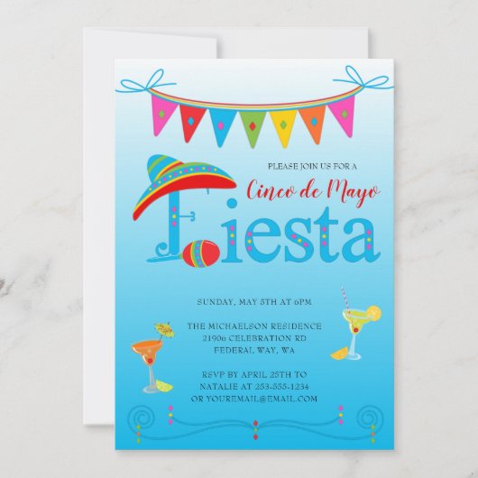 Blue Cinco de Mayo Fiesta Uitnodiging (Voorkant)