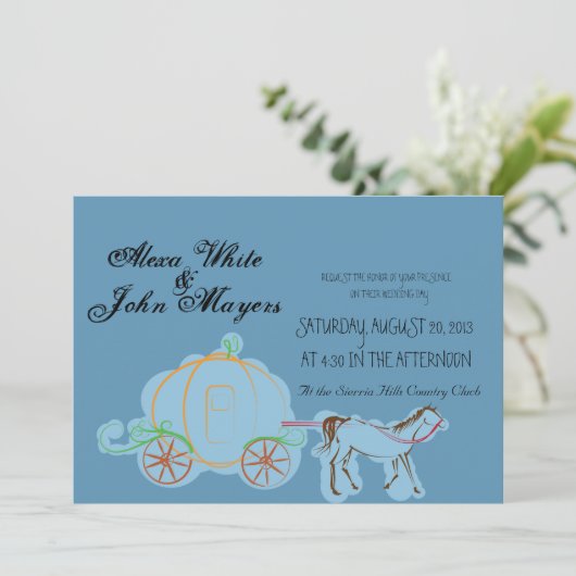 Blue Cinderella bruiloft-uitnodiging Kaart (Staand voorkant)