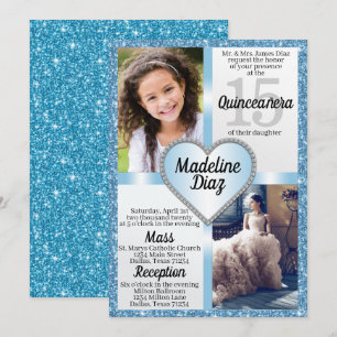 Blue Cinderella Quinceañera Invitation Cumpleaños Kaart