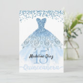 Blue Cinderella Quinceanera verjaardagsuitnodiging Kaart (Staand voorkant)