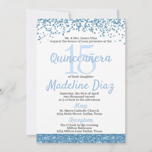 Blue Cinderella Quinceanera verjaardagsuitnodiging Kaart (Achterkant)