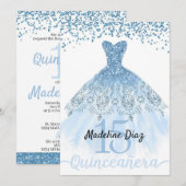 Blue Cinderella Quinceanera verjaardagsuitnodiging Kaart (Voorkant / Achterkant)