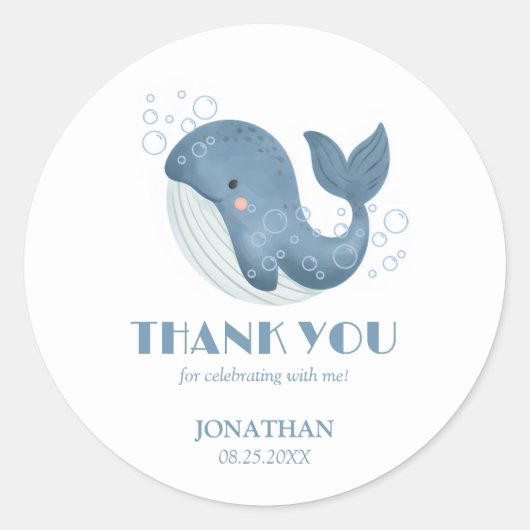 Blue Circle Bubble Schattigee walvis Verjaardag da Ronde Sticker (Voorkant)