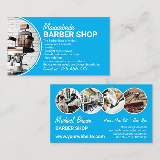 Blue Circle Hair Salon Afbeeldingen Barber Visitekaartje (Voorkant / Achterkant)
