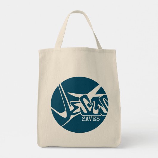 Blue Circle Het Kruis Jezus Redt Graffiti Tote Bag (Achterkant)