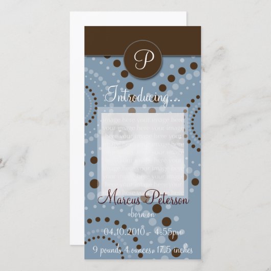 Blue Circle Pattern Baby Aankondiging Fotokaarten (Voorkant / Achterkant)