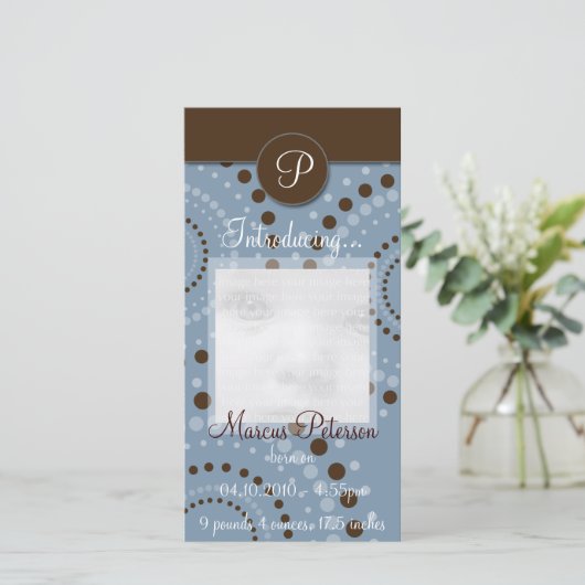 Blue Circle Pattern Baby Aankondiging Fotokaarten (Staand voorkant)