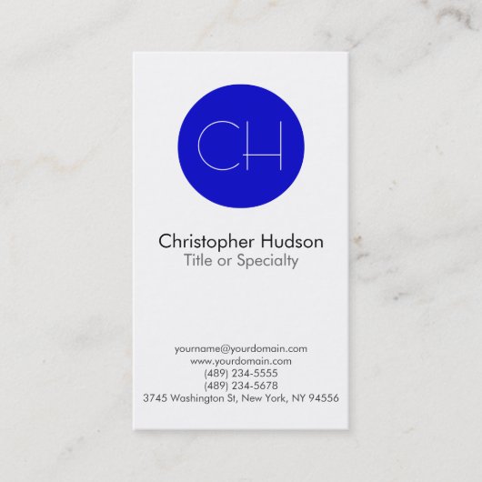 Blue Circle White Monogram Visitekaartje (Voorkant)