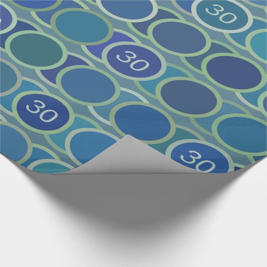 Blue Circles Pattern Custom Birthday Age Cadeaupapier (Hoek)