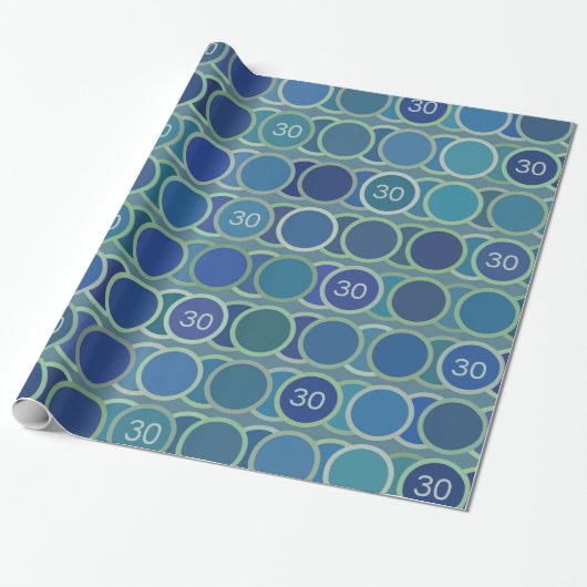 Blue Circles Pattern Custom Birthday Age Cadeaupapier (Uitgerold)