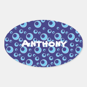 Blue Circles Stippen Patroon Schattigee aangepaste Ovale Sticker