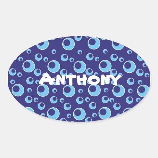 Blue Circles Stippen Patroon Schattigee aangepaste Ovale Sticker (Voorkant)