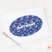 Blue Circles Stippen Patroon Schattigee aangepaste Ovale Sticker (Envelop)