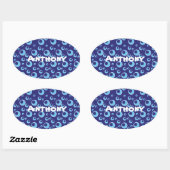 Blue Circles Stippen Patroon Schattigee aangepaste Ovale Sticker (Vel)