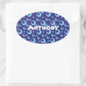 Blue Circles Stippen Patroon Schattigee aangepaste Ovale Sticker (Tas)