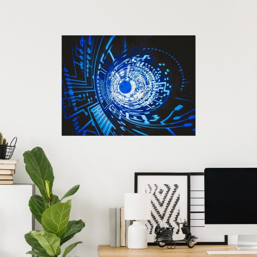 Blue Circuit Board Abstract Poster (Thuiskantoor)