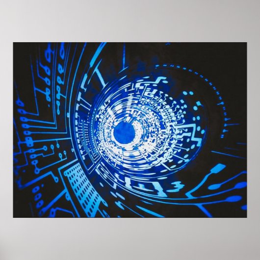 Blue Circuit Board Abstract Poster (Voorkant)
