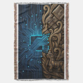 Blue Circuitry on Tribal Wood Deken (Voorkant Verticaal)
