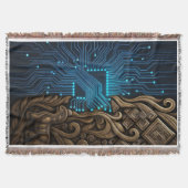 Blue Circuitry on Tribal Wood Deken (Voorkant)