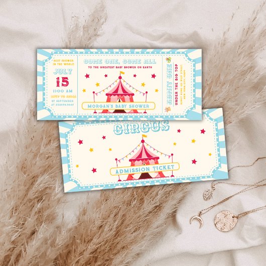 Blue  Circus Ticket Carnaval Baby shower Kaart