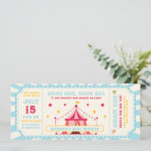 Blue  Circus Ticket Carnaval Baby shower Kaart (Staand voorkant)
