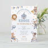 Blue Circus verjaardagsfeest uitnodiging carnaval (Staand voorkant)