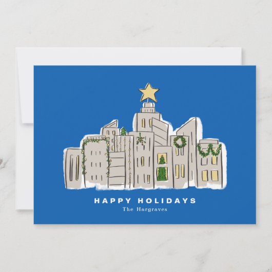 Blue City Skyline Corporate Christmas Kaart (Voorkant)