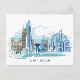 Blue City Skyline Londen, Engeland Briefkaart