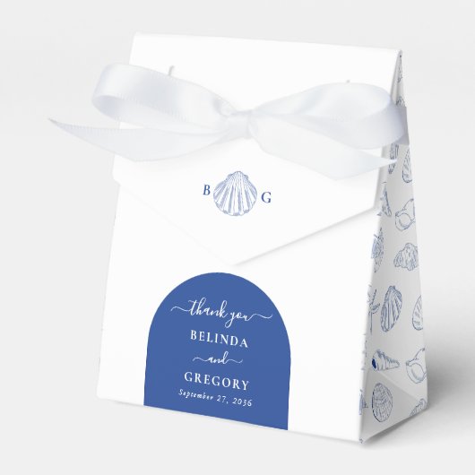Blue Clam Seashells Coastal Seaside Beach Wedding Bedankdoosjes (Voorkant Zijde)