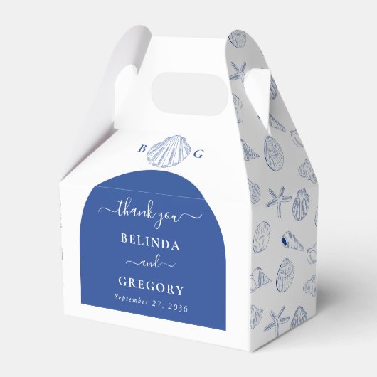 Blue Clam Seashells Coastal Seaside Beach Wedding Bedankdoosjes (Voorkant Zijde)
