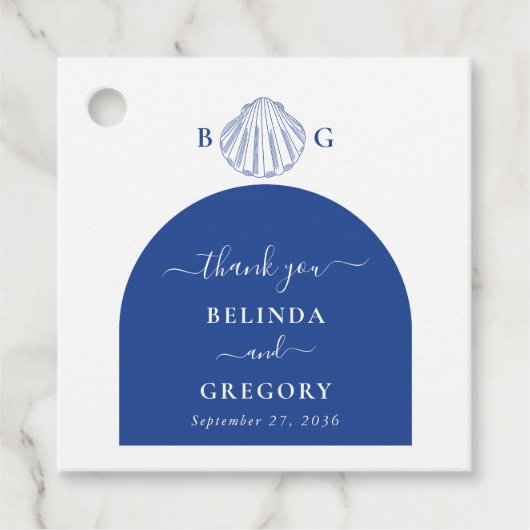 Blue Clam Seashells Coastal Seaside Beach Wedding Bedankjes Labels (Voorkant)
