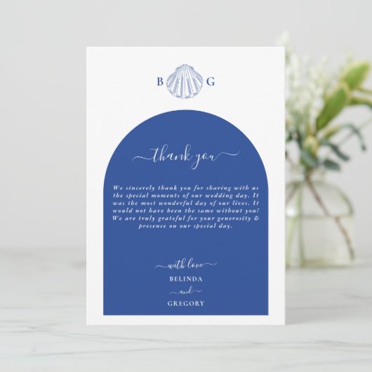 Blue Clam Seashells Coastal Seaside Beach Wedding Bedankkaart (Staand voorkant)