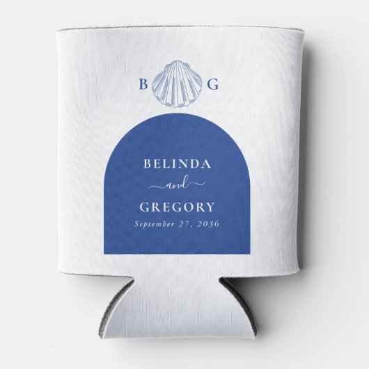 Blue Clam Seashells Coastal Seaside Beach Wedding Blikjeskoeler (Voorkant)