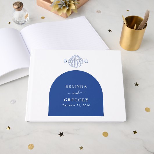 Blue Clam Seashells Coastal Seaside Beach Wedding Gastenboek (Voorkant open)