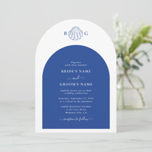 Blue Clam Seashells Coastal Seaside Beach Wedding  Kaart (Staand voorkant)