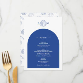 Blue Clam Seashells Coastal Seaside Beach Wedding Menu