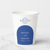 Blue Clam Seashells Coastal Seaside Beach Wedding Papieren Bekers (Achterkant)