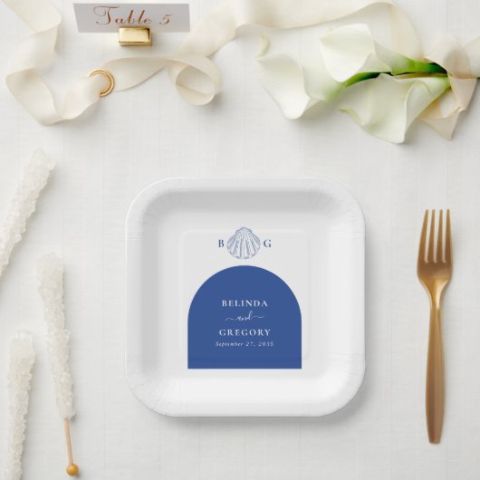 Blue Clam Seashells Coastal Seaside Beach Wedding Papieren Bordje (Huwelijk)