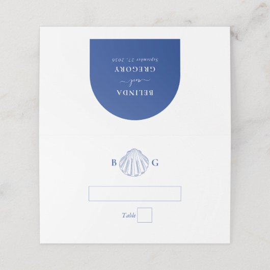 Blue Clam Seashells Coastal Seaside Beach Wedding Plaatskaartje (Buitenkant ongevouwen)