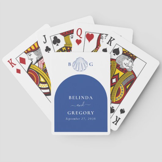 Blue Clam Seashells Coastal Seaside Beach Wedding Pokerkaarten (Achterkant)